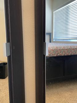 Dark Wood Framed Floor Mirror Cabinet