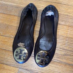 Tory Burch Reva Bison Brown Leather Women's Ballet Flat Flats Size 9