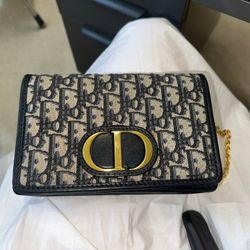 Dior Navy Oblique Montame Cross Body Wallet On A Chain