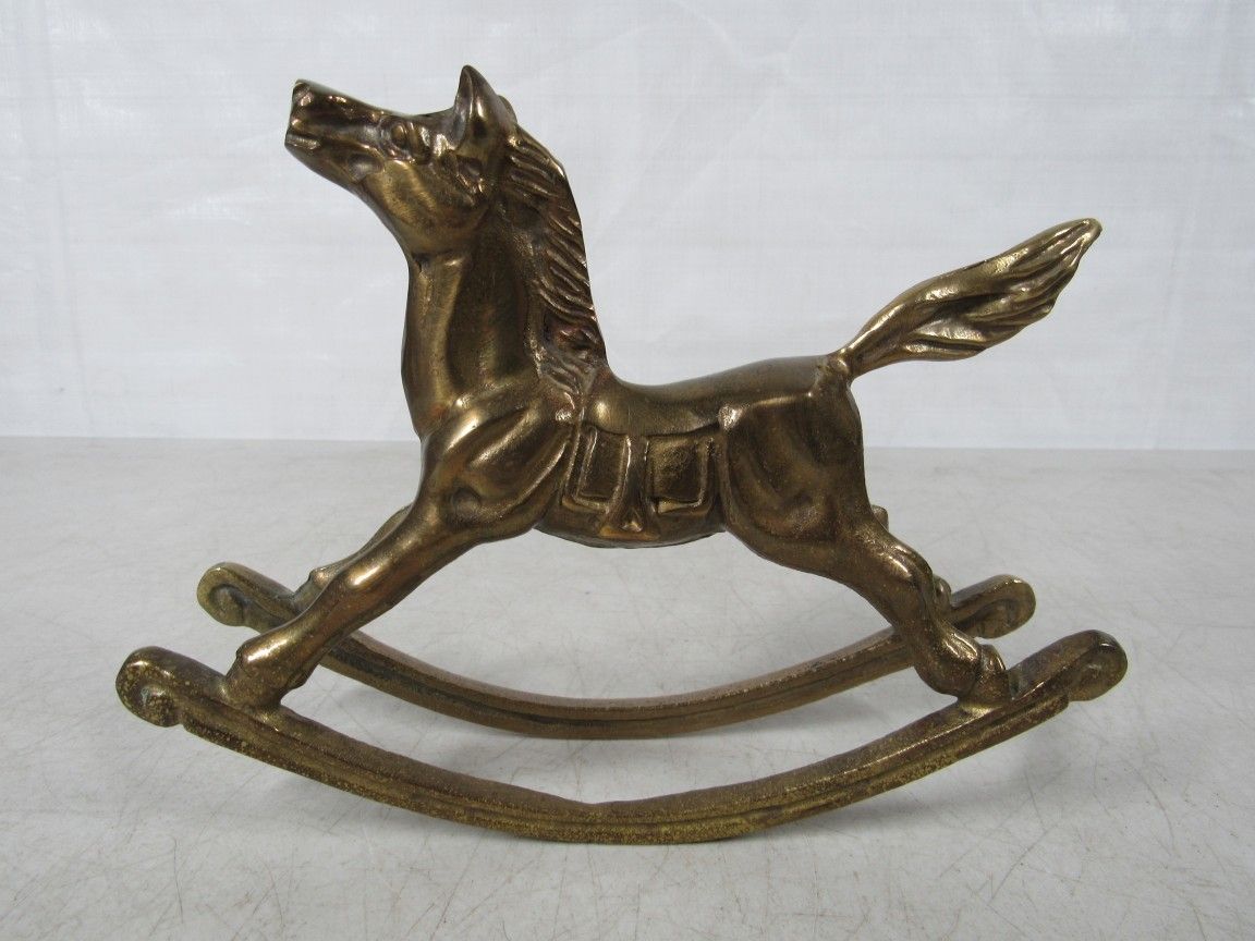 Rocking Horse Solid Brass Vintage Figure Desk Paperweight 7 1/4" Length