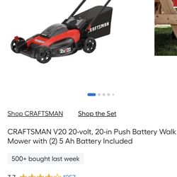CRAFTSMAN V20 20-volt, 20-in Push Battery Walk Mower / not Included Battery and Charger