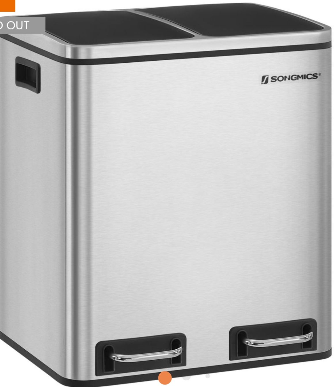 SONGMICS 2 x 4 Gallon Silver Step Trash Can with 2 Bucket