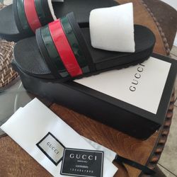 Men Gucci Web Rubber Slides 
