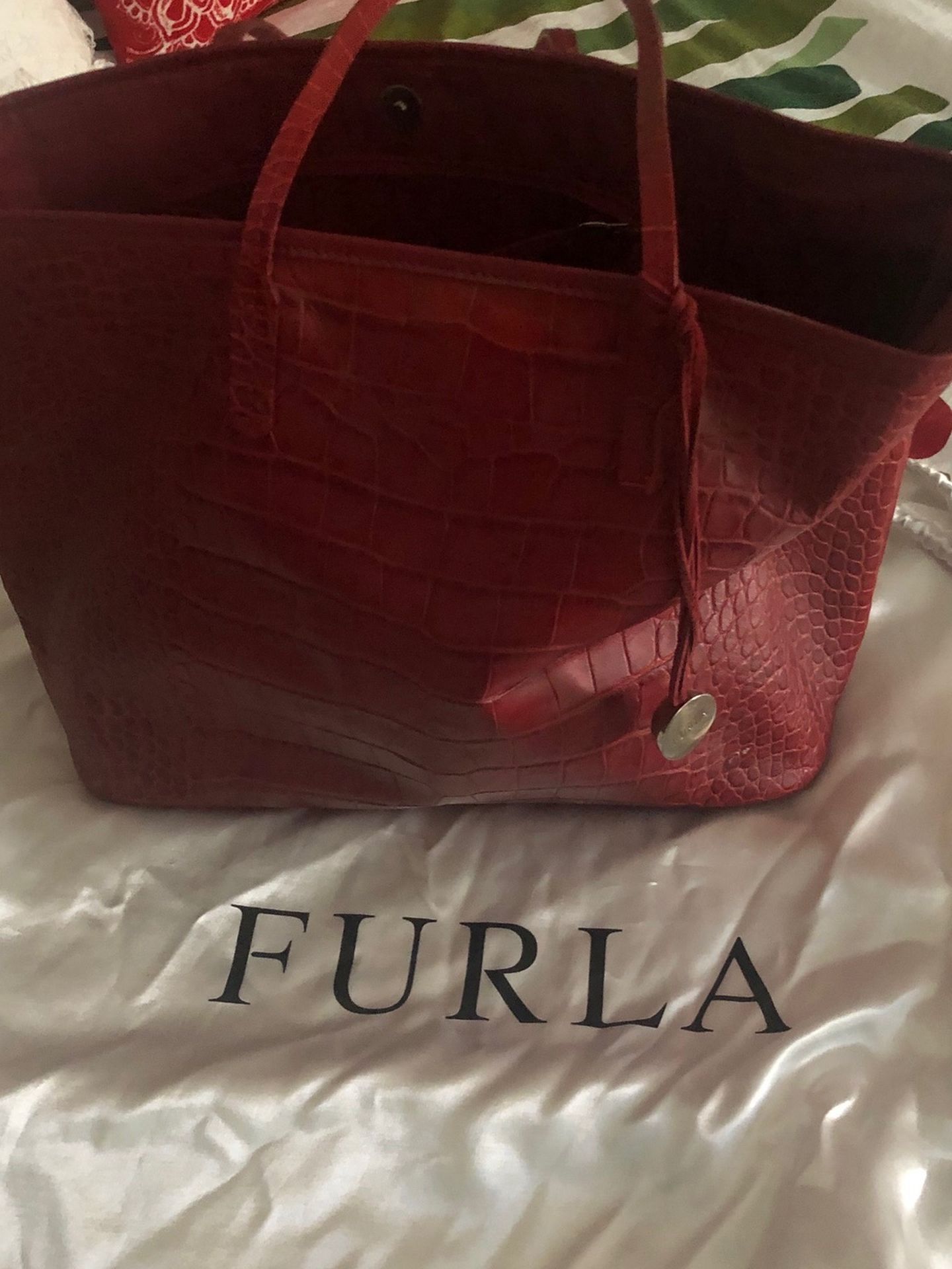 Furla red croc En tossed Tote Bag