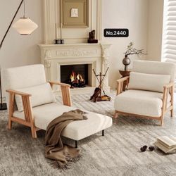 Accent Chairs Set of 2 for Living Room, Modern Sofa Chair with Pillow and Wood Frame, Comfy 3 in 1 Folding Sofa Bed for Bedroom Home Office