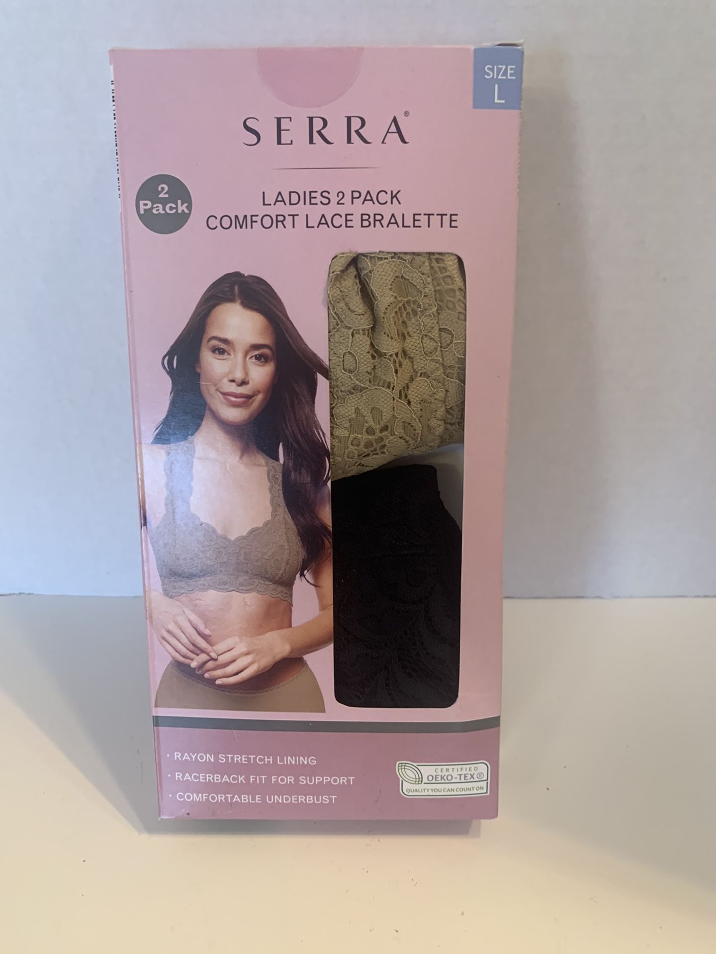 Serra 2-pack ladies comfort lace bralette In Taupe and Black Size Large