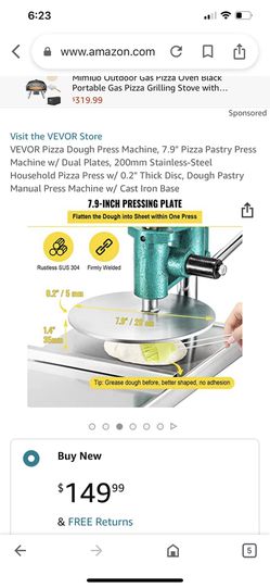 VEVOR 7.9 in. Pizza Dough Press Machine 0.2 in. Thick Disc Dual Plates Stainless-Steel Dough Pastry Manual Press Machine
