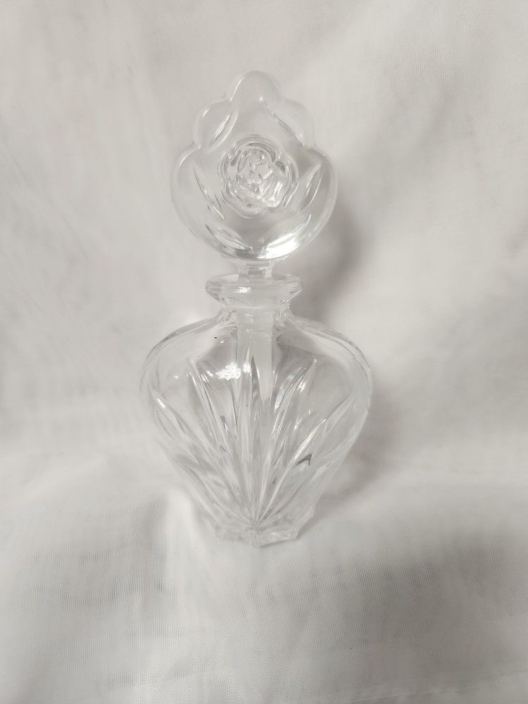 vintage Glass Perfume Bottle, Rose Design on Dabber, Great Home decor item
