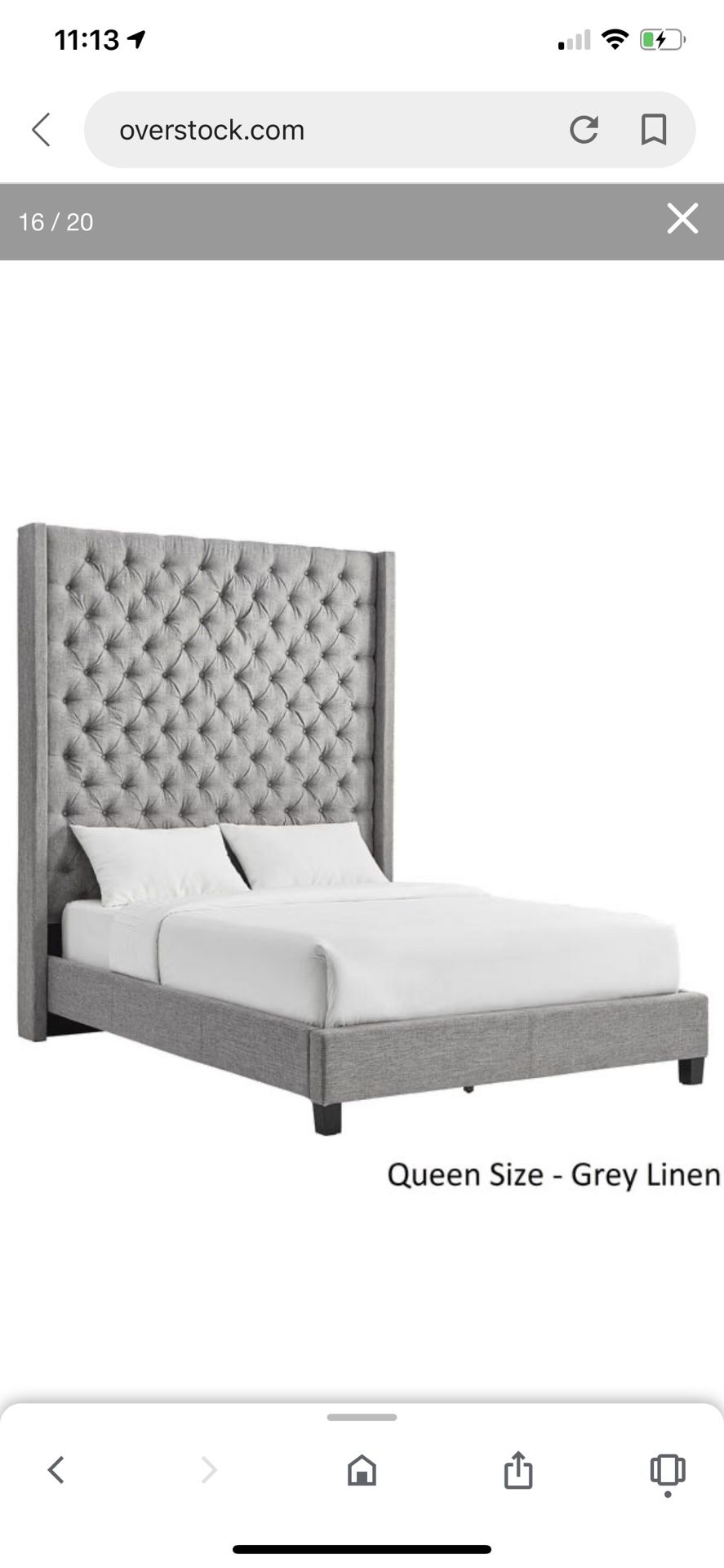 Gray queen upholstered platform bed