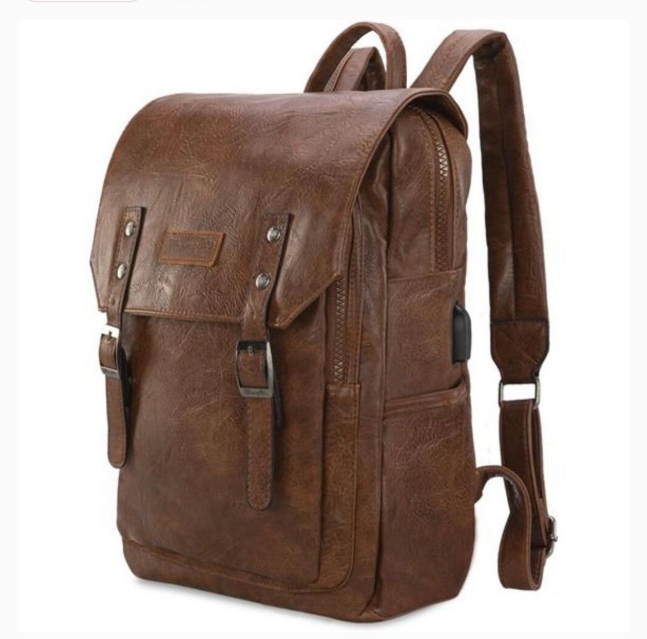 Montana West × Wrangler Brown Leather Laptop Backpack for Women Men Unisex