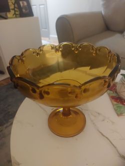 Amber Glass Pedestal Compote Bowl