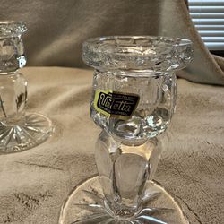 CANDLE STICK HOLDERS- SET OF 2 VIOLETTA  HAND CUT 24% LEAD CRYSTAL- MADE/ POLAND