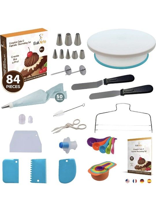 Brand New Complete Cake Decorating Kit – 84 pcs Cake & Cupcake Decoration Supplies Set with Cake Decorating Turntable, Easy to Use Cake Leveler & More
