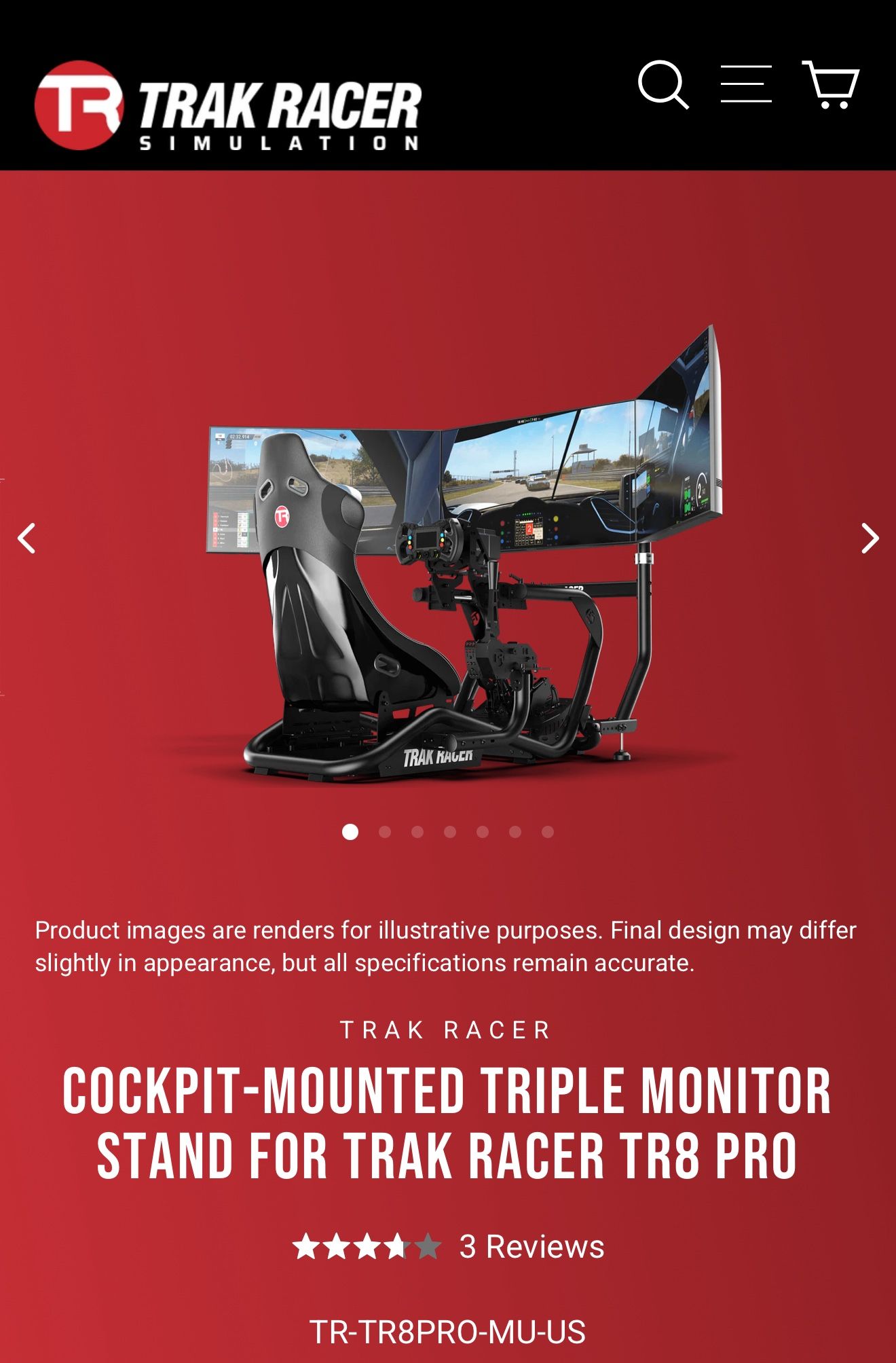 Track Racer Mounted TR8 PRO TRIPLE Monitor Stand