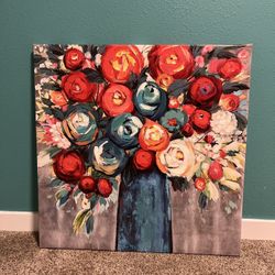 Floral Canvas Wall Art With Texture 