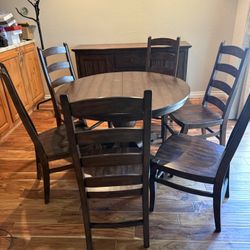Pottery Barn Dining Room set, table w: leaf extender, 6 chairs, buffet