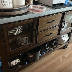 Wood Kitchen island with metal top