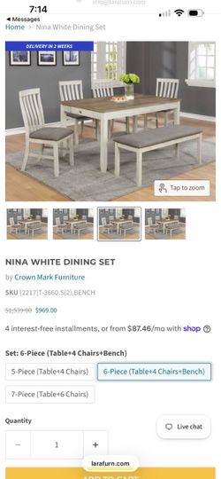 Crown Mark Furniture Nina White 6-Piece Dining Set
