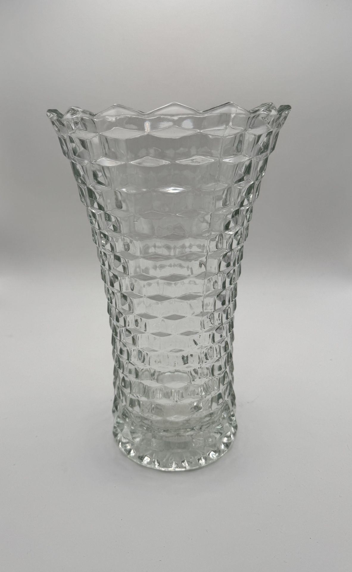 Vintage Fostoria American Cubist 10” Large Flared Clear Glass Vase EUC