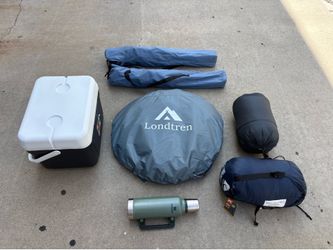 Camping Bundle – Pop-Up Tent, 2 Sleeping Bags, 2 Camping Chairs, 30QT Cooler & Stanley Thermos