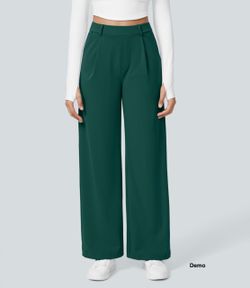 Halara Flex™ DayStretch High Waisted Pocket Straight Leg Work Pants - Rain Forest (Regular; Medium)