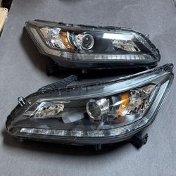 Pair Headlights Assembly Honda Accord 2013-2015 w/LED DRL Headlamps Set Driver Passenger Side