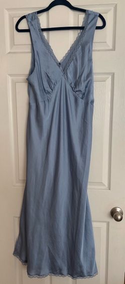 AE Light Blue Satin Slip Dress with Lace Trim