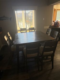 Dark Wood Counter Height Dining Table with 6 Chairs