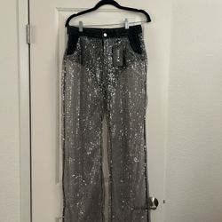 Denim Sequin Pants 