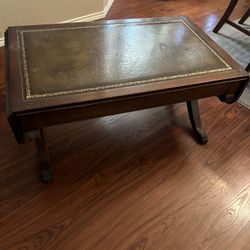 Antique Coffee Table, Leather Top