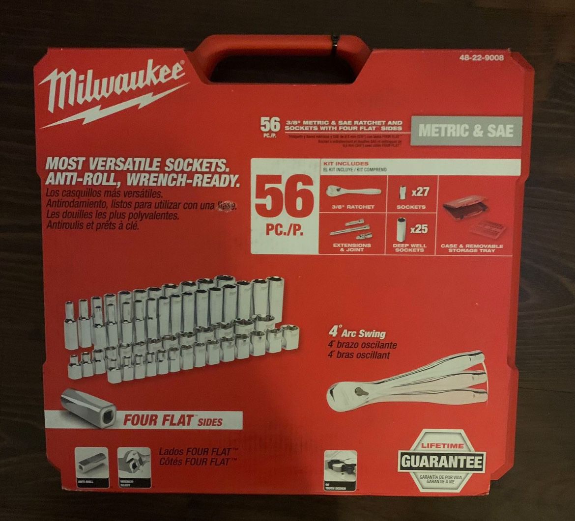Milwaukee 3/8 Drive 56pc Full Socket Set (new)