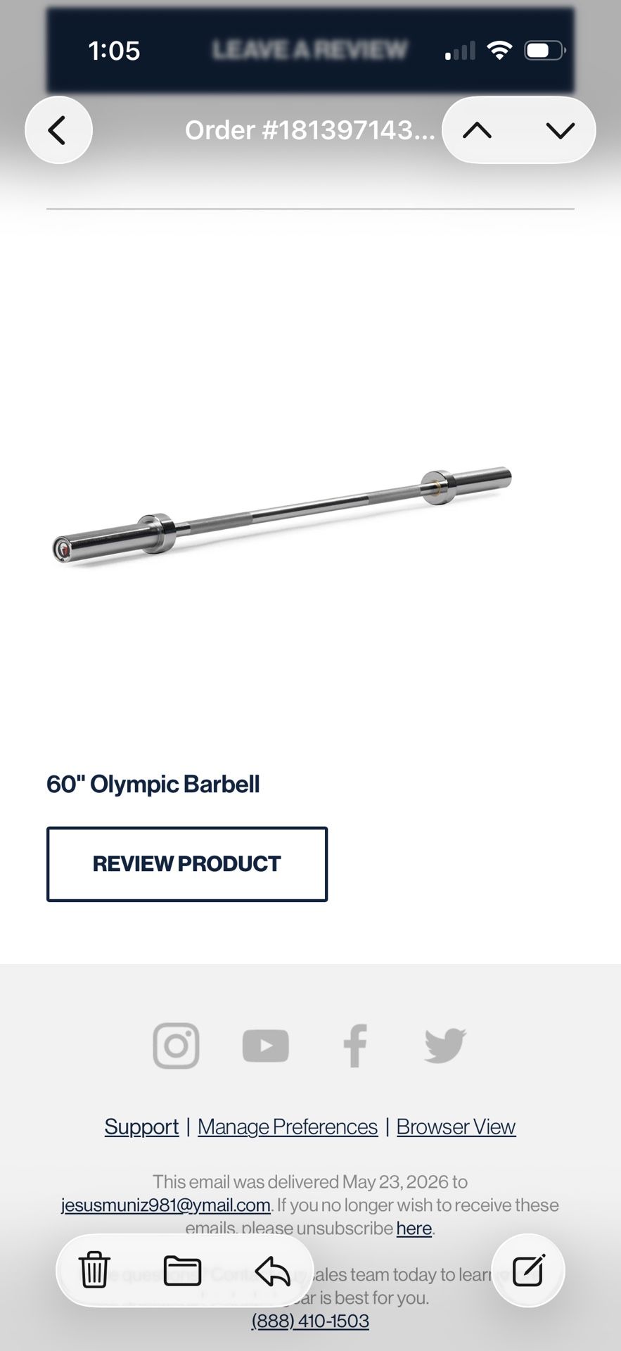 60” In Olympic Barbel Titan Fitness
