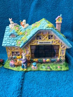 Vintage Easter bunny village