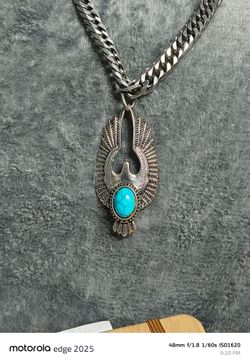 Turquoise eagle  long titanium chain