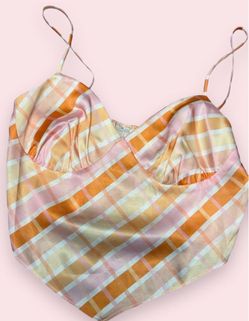 Plaid Satin Crop Cami Top