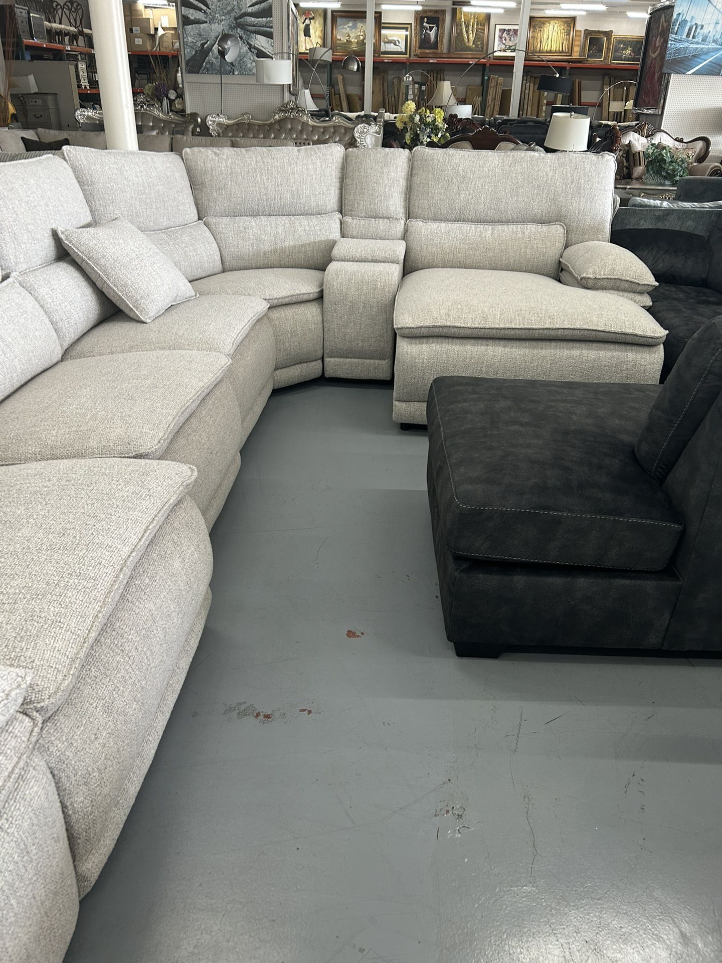 Oversized Fabric Sectional With Soft Cushions 