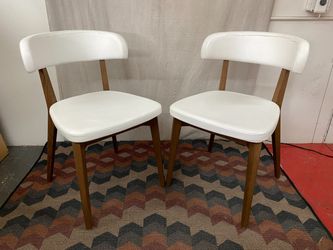 Pair of Modern White & Wood Dining Chairs