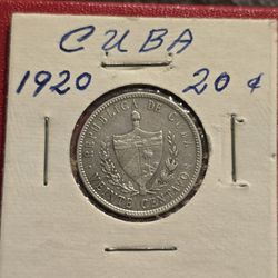 1920 Patria Y Libertad 20 Centavos Silver Coin 