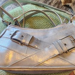 Silver hand bag with crossbody strap