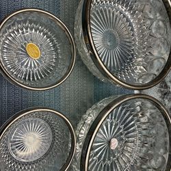 4 vintage crystal bowls with silver plated rims
