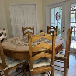 Solid Wood Dining Room Table Mosaic Marble Center With 6 Chairs