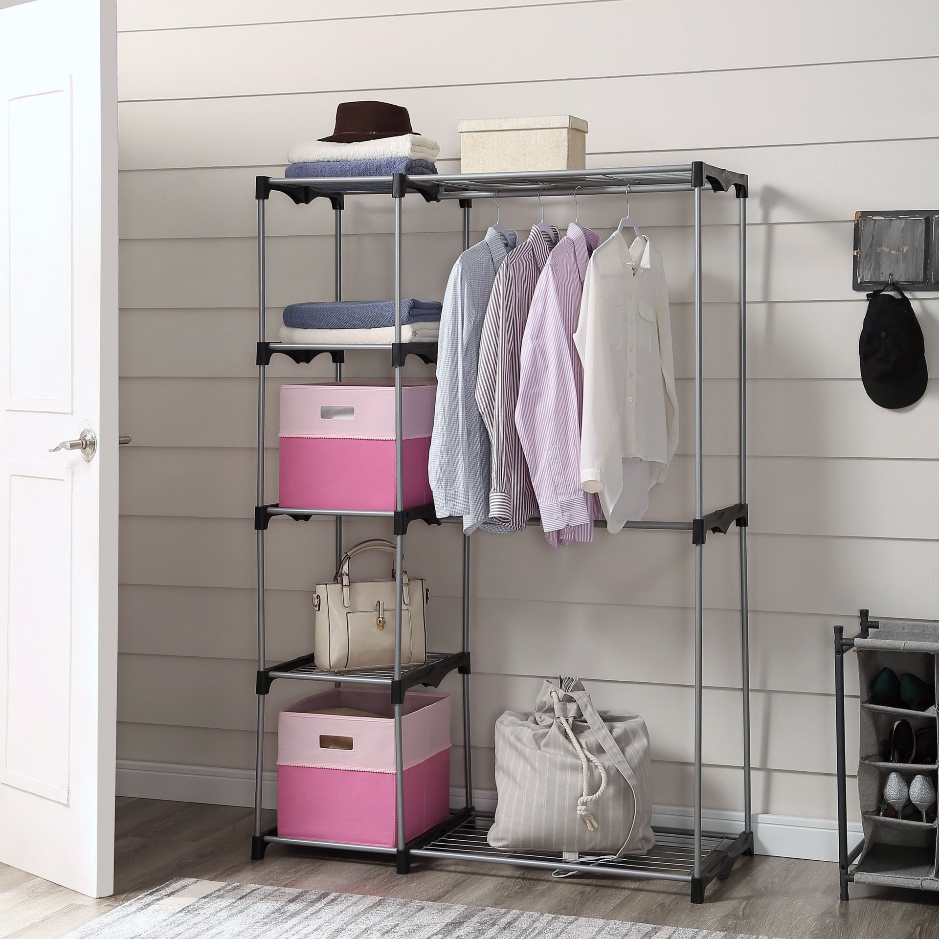 Mainstays Closet Organizer -2 Hanging Racks and 4 adjustable shelves / Easy to Assemble