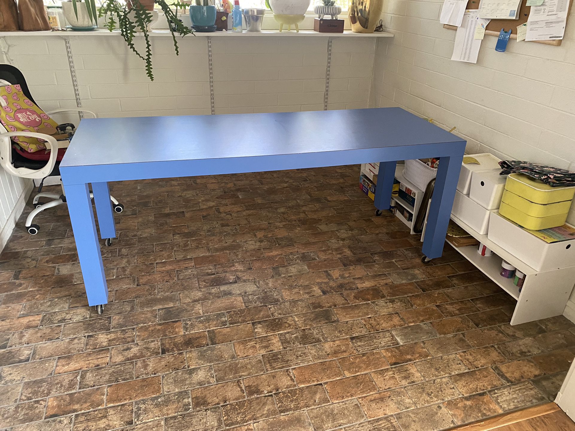 90’s Vibes Blue Table Desk Tv Stand On Wheels!