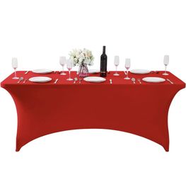 Red Stretch 6 foot Tablecloth Rectangle Fitted Spandex Wedding Table cover ~ NEW