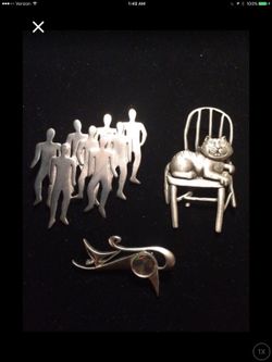 Vintage pewter brooches