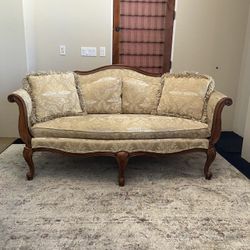 Ethan Allen Custom Antique Sofas, Red Love Seat and Middle Table