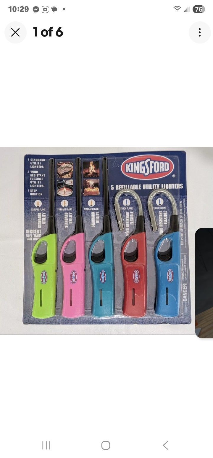 Kingsford Utility Lighters 5 pc Value Pack Grill Charcoal BBQ Butane LIGHTERS, NEW