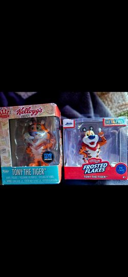 New, (2× items) TONY THE TIGER FROSTED FLAKES METALFIGS Diecast Collectible by Jada & Funko Minis Five Below Exclusive Ad Icons Kelloggs, Metallic Cha
