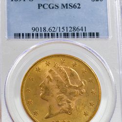 Semi Key Date 1891 S $20 Gold Liberty Ms62 Pcgs Slab Coin