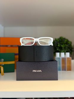 Prada White Rectangular Sunglasses with Case